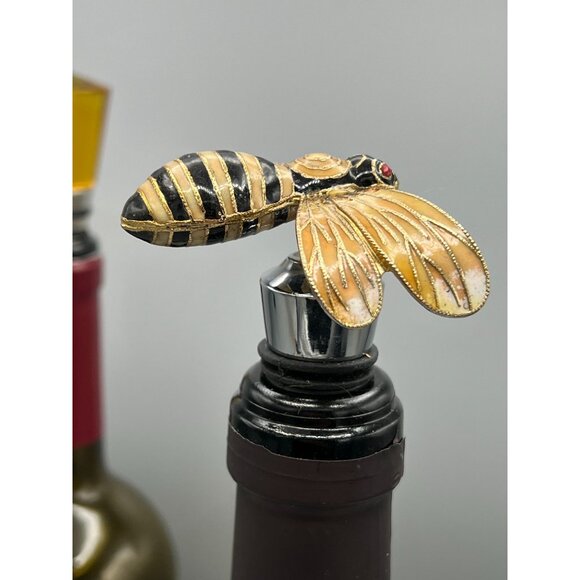 Pottery Barn Bee Wine Bottle Stoppers Enamel Amber Color Summer - Picture 10 of 16